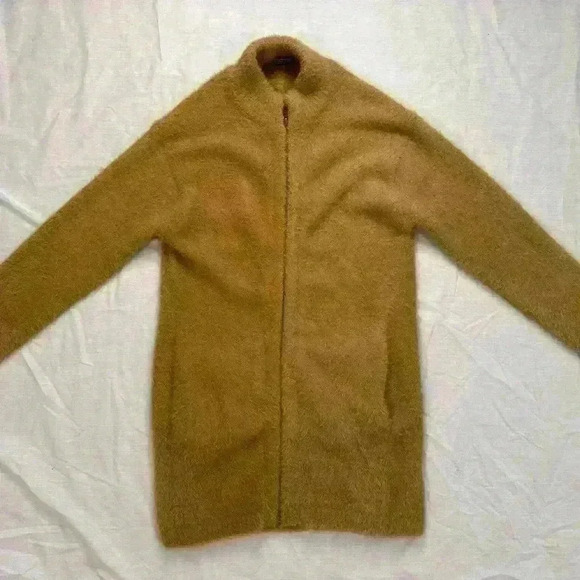 J.Crew Point Sur Fuzzy Mohair Wool Zip Front Sweater | Camel Tan Jacket | j crew - Picture 1 of 4